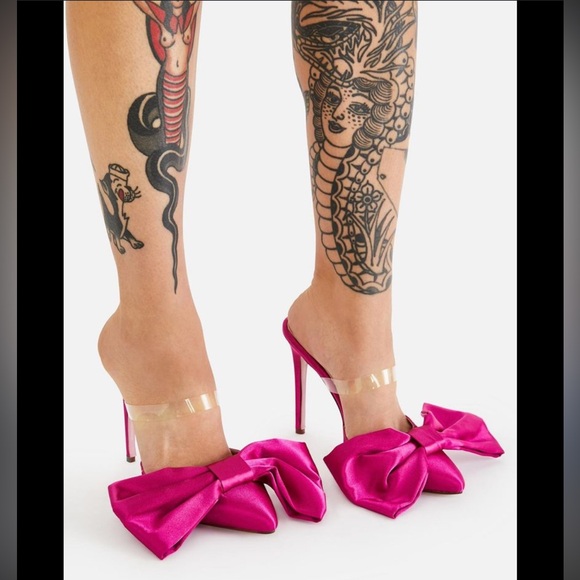 Azalea Wang Shoes - Azalea Wang 🎀 Fushia bright Pink Bow Backless Heels Sz.8